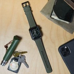 Barton Watch Bands Apple Watch | Army Green Cordura Fabric And Silicone Hybrid -Barton Watch Bands Shop APPL CQR ARMY BLK