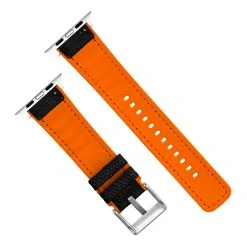 Barton Watch Bands Apple Watch | Black Cordura Fabric And Pumpkin Orange Silicone Hybrid -Barton Watch Bands Shop AppleBottomViewOrangeSS