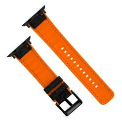 Barton Watch Bands Apple Watch | Black Cordura Fabric And Pumpkin Orange Silicone Hybrid -Barton Watch Bands Shop AppleBottomViewRedBLK