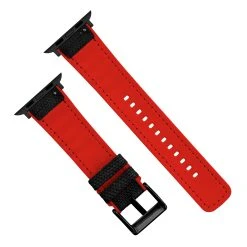 Barton Watch Bands Apple Watch | Black Cordura Fabric And Crimson Red Silicone Hybrid -Barton Watch Bands Shop AppleBottomViewRedBLK 0d9a3879 246f 4ba8 9313 00f77270ee1d