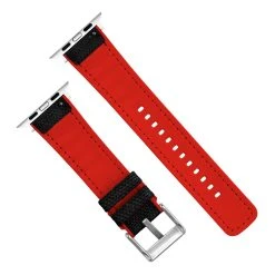 Barton Watch Bands Apple Watch | Black Cordura Fabric And Crimson Red Silicone Hybrid -Barton Watch Bands Shop AppleBottomViewRedSS