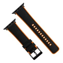Barton Watch Bands Apple Watch | Black Cordura Fabric And Pumpkin Orange Silicone Hybrid -Barton Watch Bands Shop AppleTopViewOrangeBLK