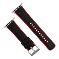 Barton Watch Bands Apple Watch | Black Cordura Fabric And Crimson Red Silicone Hybrid -Barton Watch Bands Shop AppleTopViewRedSS