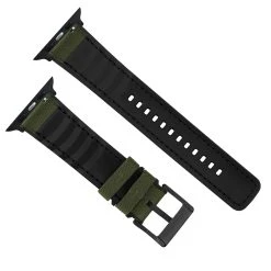 Barton Watch Bands Apple Watch | Army Green Cordura Fabric And Silicone Hybrid -Barton Watch Bands Shop ArmyGreenCorduraBackview BlackAppleHardware