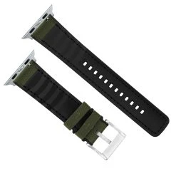 Barton Watch Bands Apple Watch | Army Green Cordura Fabric And Silicone Hybrid -Barton Watch Bands Shop ArmyGreenCorduraBackview SSAppleHardware