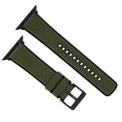 Barton Watch Bands Apple Watch | Army Green Cordura Fabric And Silicone Hybrid -Barton Watch Bands Shop ArmyGreenCorduraHybridTopView BlackAppleHardware