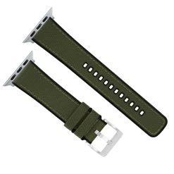 Barton Watch Bands Apple Watch | Army Green Cordura Fabric And Silicone Hybrid -Barton Watch Bands Shop ArmyGreenCorduraHybridTopView SSAppleHardware