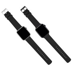 Barton Watch Bands Apple Watch | Black Leather And Rubber Hybrid -Barton Watch Bands Shop BlackHybridLeatherAppleWatch5FlatLayv2 SS Black