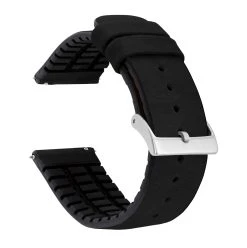 Barton Watch Bands Black Leather And Rubber Hybrid