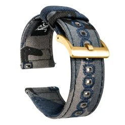 Barton Watch Bands Navy Camouflage | Crafted Canvas -Barton Watch Bands Shop CANQR CAMONVY GOLD DT1 2