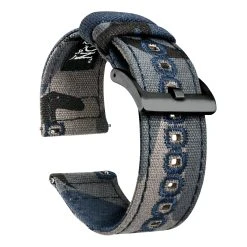 Barton Watch Bands Navy Camouflage | Crafted Canvas -Barton Watch Bands Shop CANQR CAMONVY GUN DT1 3