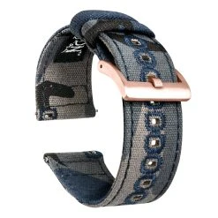 Barton Watch Bands Navy Camouflage | Crafted Canvas -Barton Watch Bands Shop CANQR CAMONVY ROSE DT1 4