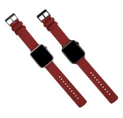Barton Watch Bands Apple Watch | Crimson Red Canvas -Barton Watch Bands Shop Crimson Canvas Flat Lay Apple Watch 5 SS Black Case