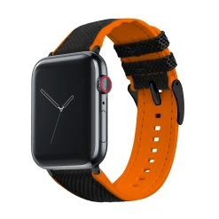 Barton Watch Bands Apple Watch | Black Cordura Fabric And Pumpkin Orange Silicone Hybrid -Barton Watch Bands Shop DT1AppleOrangeBLK
