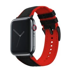 Barton Watch Bands Apple Watch | Black Cordura Fabric And Crimson Red Silicone Hybrid -Barton Watch Bands Shop DT1AppleRedBLK