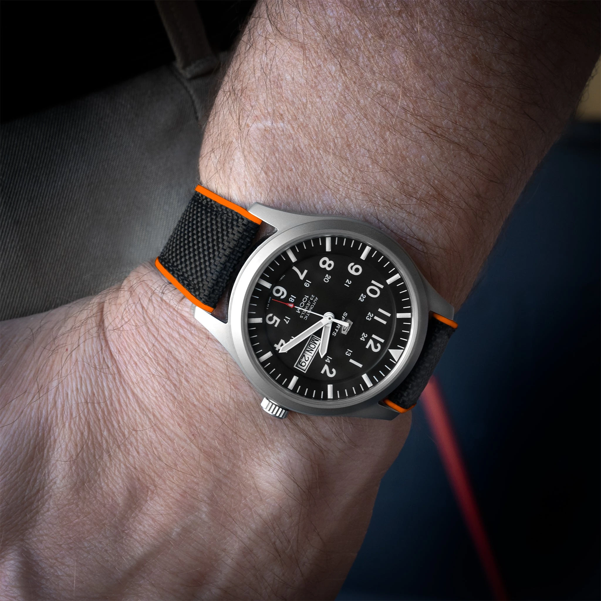 Barton Watch Bands Black Cordura Fabric And Pumpkin Orange Silicone Hybrid 4 Barton Watch Bands Black Cordura Fabric And Pumpkin Orange Silicone Hybrid - Image 2
