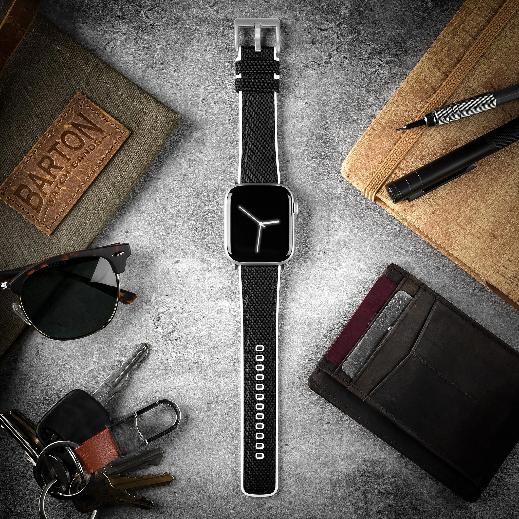 Barton Watch Bands Apple Watch | Black Cordura Fabric And White Silicone Hybrid 4 Barton Watch Bands Apple Watch | Black Cordura Fabric And White Silicone Hybrid - Image 2