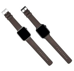 Barton Watch Bands Apple Watch | Smoke Leather And Rubber Hybrid -Barton Watch Bands Shop RevisedSmokeHybridLeatherAppleWatch5FlatLayv2 SS Black