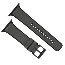 Barton Watch Bands Apple Watch | Smoke Grey Cordura Fabric And Silicone Hybrid -Barton Watch Bands Shop SmokeCorduraHybridTopView BlackAppleHardware