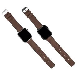 Barton Watch Bands Apple Watch | Walnut Brown Leather And Rubber Hybrid -Barton Watch Bands Shop WalnutHybridLeatherAppleWatch5FlatLayv2 SS Black