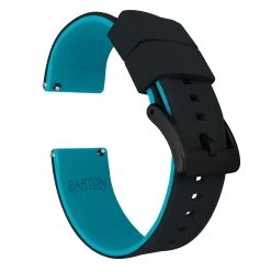 Barton Watch Bands Black Top / Aqua Blue Bottom | Elite Silicone -Barton Watch Bands Shop black top aqua blue bottom elite silicone elite silicone barton watch bands 20mm black pvd 111873