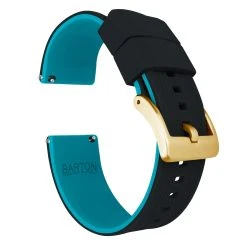 Barton Watch Bands Black Top / Aqua Blue Bottom | Elite Silicone -Barton Watch Bands Shop black top aqua blue bottom elite silicone elite silicone barton watch bands 22mm gold 921903