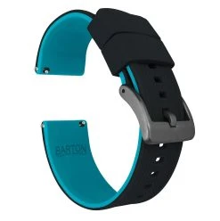 Barton Watch Bands Black Top / Aqua Blue Bottom | Elite Silicone -Barton Watch Bands Shop black top aqua blue bottom elite silicone elite silicone barton watch bands 22mm gunmetal grey 296619